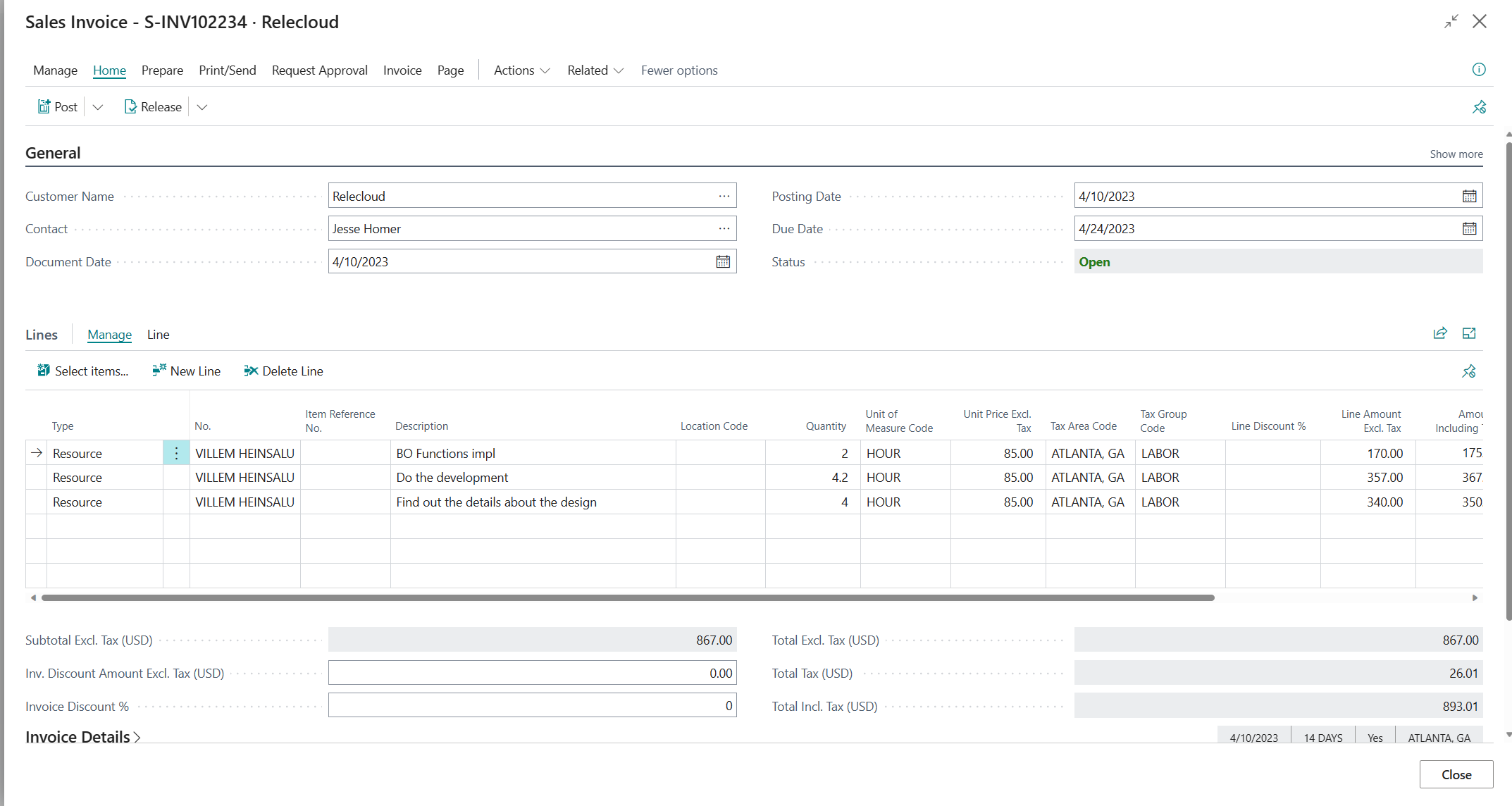 Sales Invoice with Issues From Jira